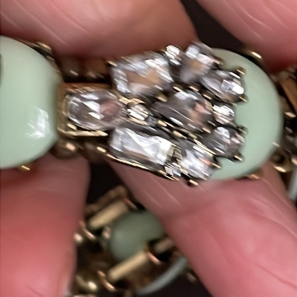 Vintage glass mint cabs clear crystals brass stretch Bracelet - Picture 6 of 6